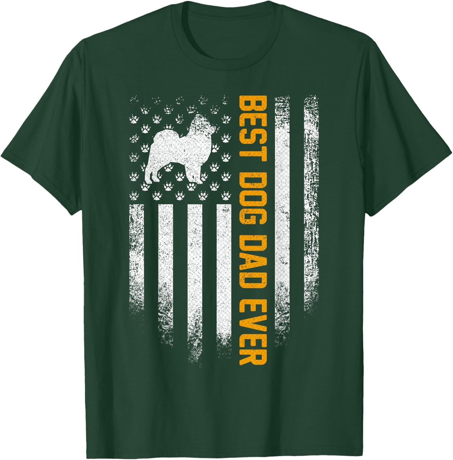 Vintage USA Best Pomeranian Dog Dad Ever American Flag Gift Men T-Shirt - T-Shirt | Forest