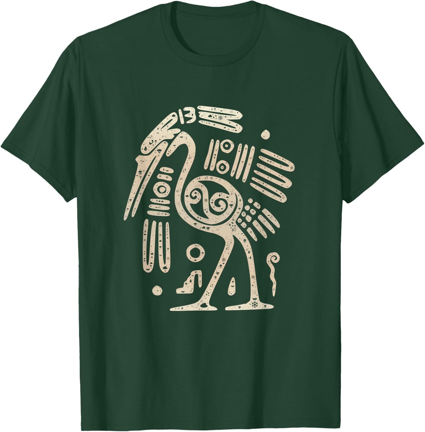 Mayan Indian Heron Crane Ancient Tribal Abstract Bird Style T-Shirt - T-Shirt | Forest