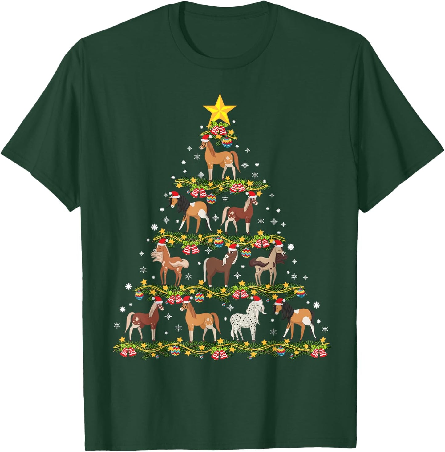 Horses Christmas Tree Horse Xmas Ornaments T-Shirt - T-Shirt | Forest