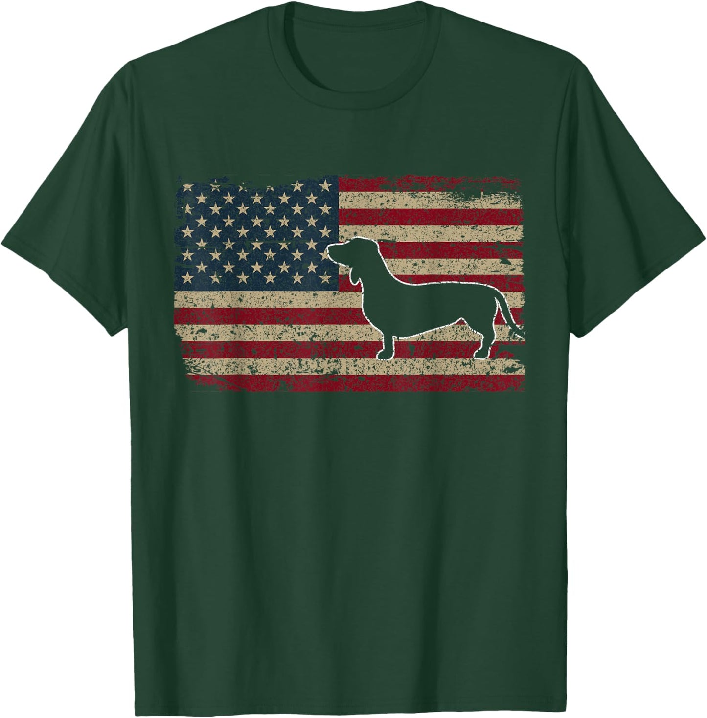 Dachshund America Flag Patriotic Weiner Dog Gift Small T-Shirt - T-Shirt | Forest