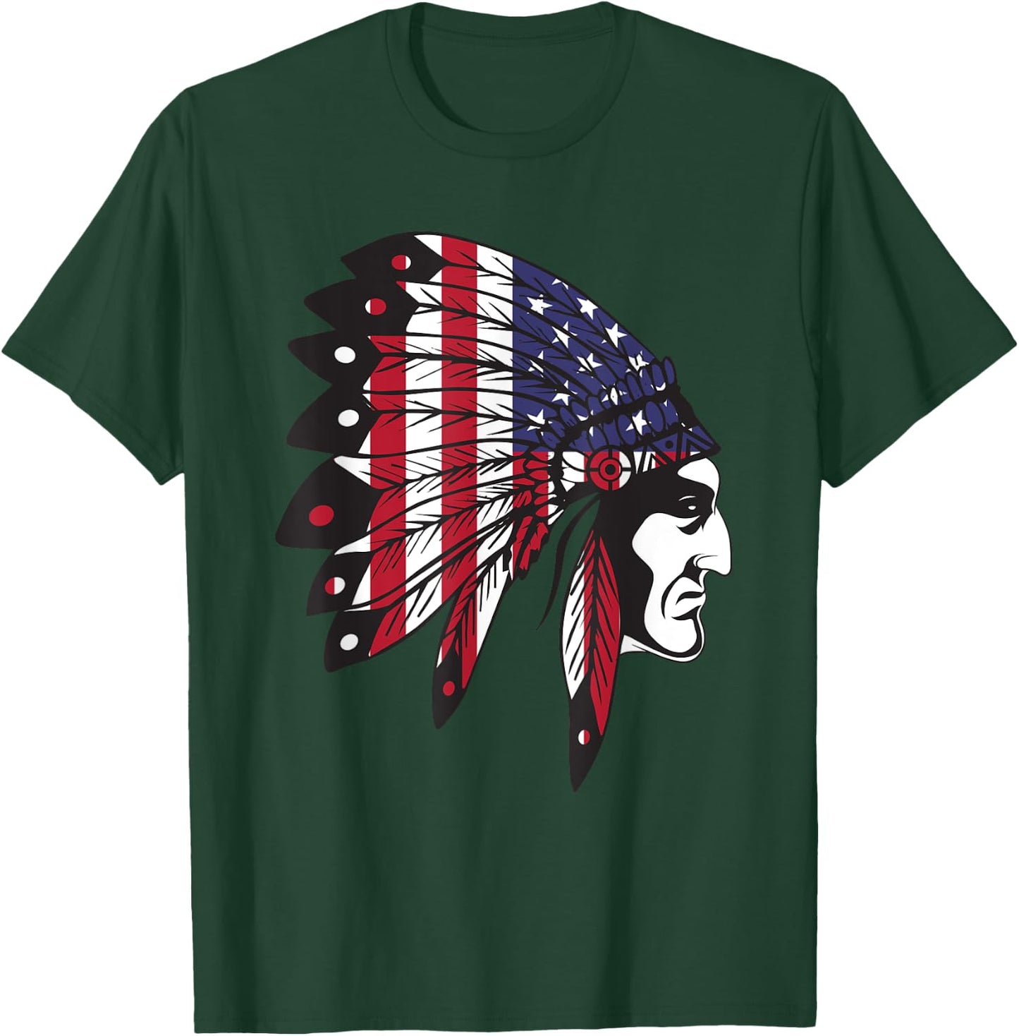Native American Indian Chief American USA Flag 4th of July Small T-Shirt - T-Shirt | Forest