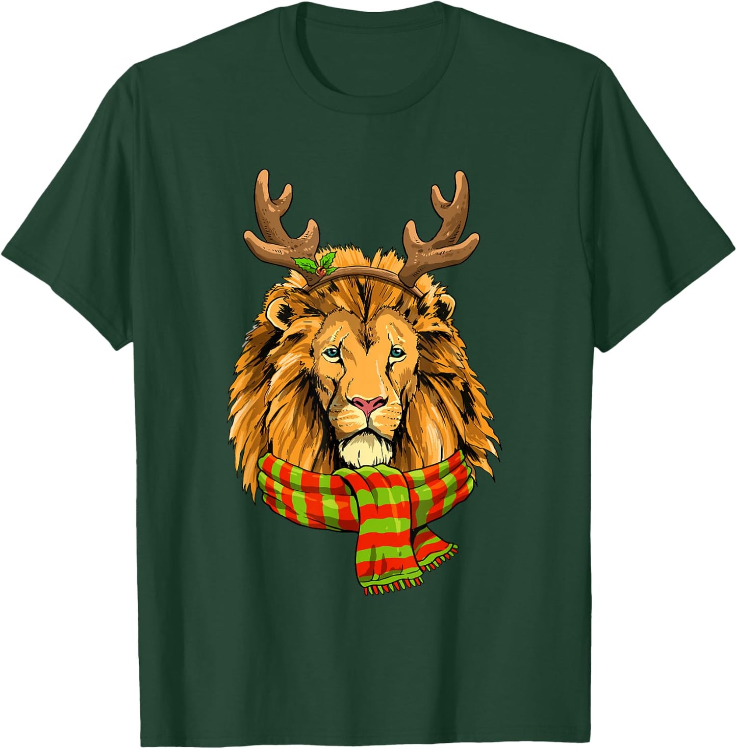 Christmas Lion Head Reindeer Xmas Wildlife Animal Face T-Shirt - T-Shirt | Forest