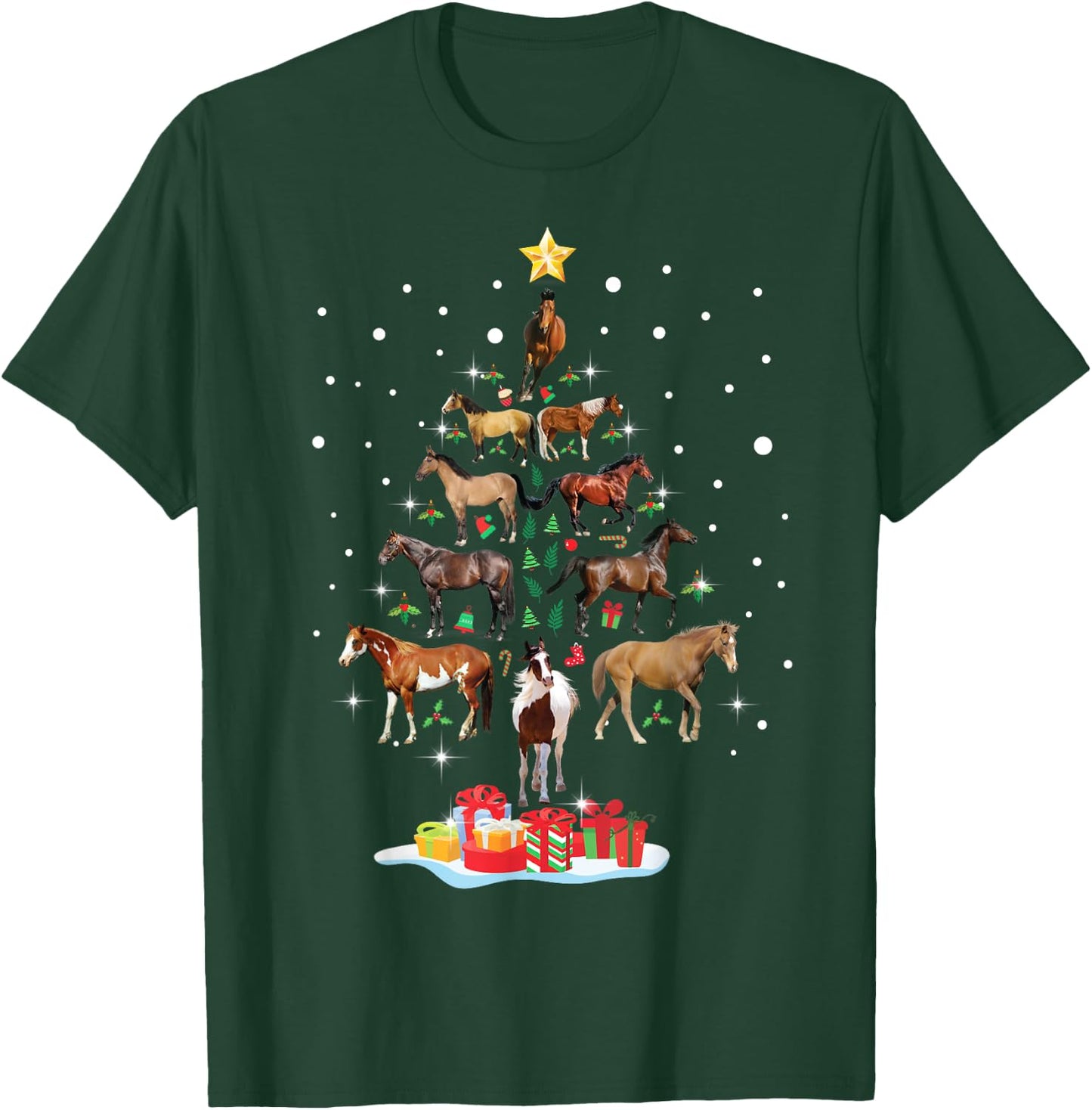 Horse Tree Christmas Horses Xmas Gifts Girls T-Shirt - T-Shirt | Forest