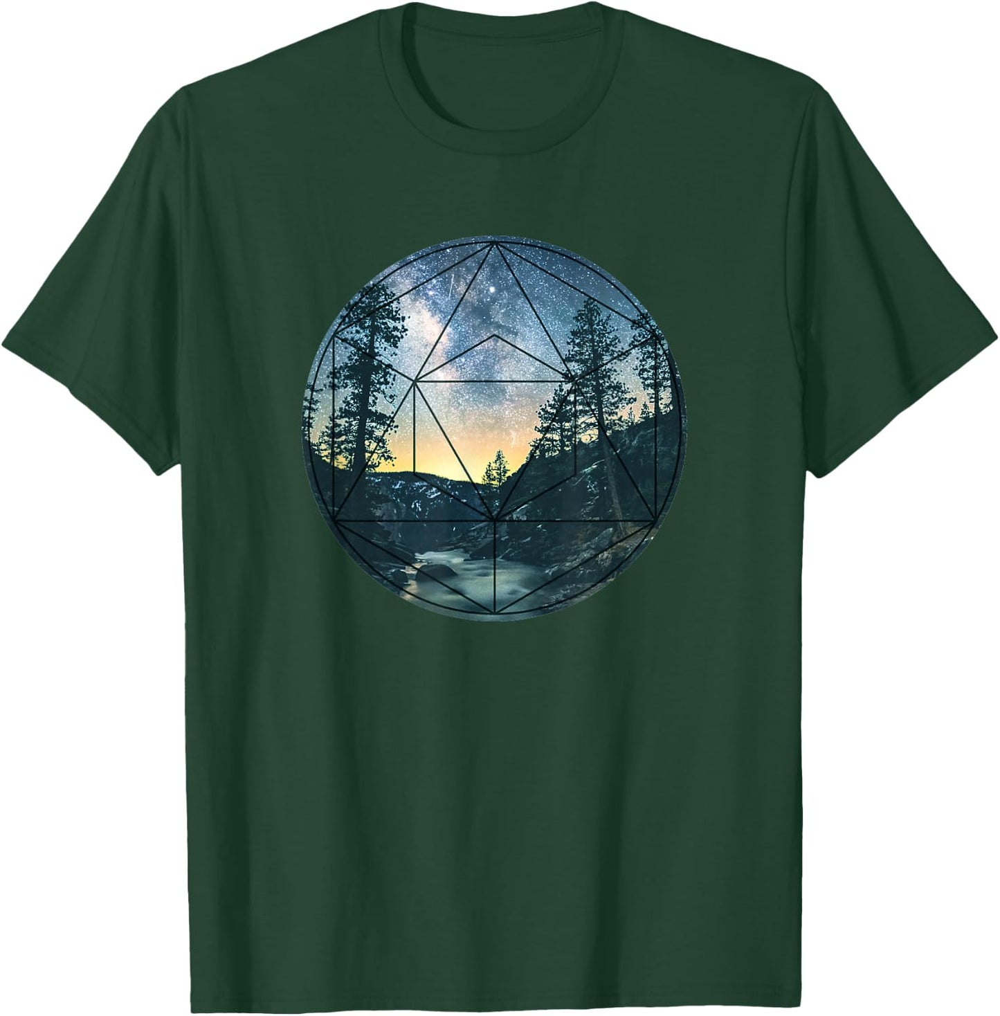 Sacred Geometry Meets Nature Outdoor Mountains & Galaxy T-Shirt - T-Shirt | Forest