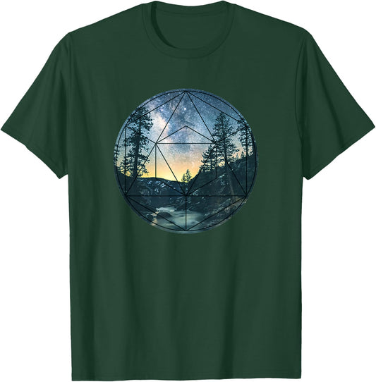 Sacred Geometry Meets Nature Outdoor Mountains & Galaxy T-Shirt - T-Shirt | Forest