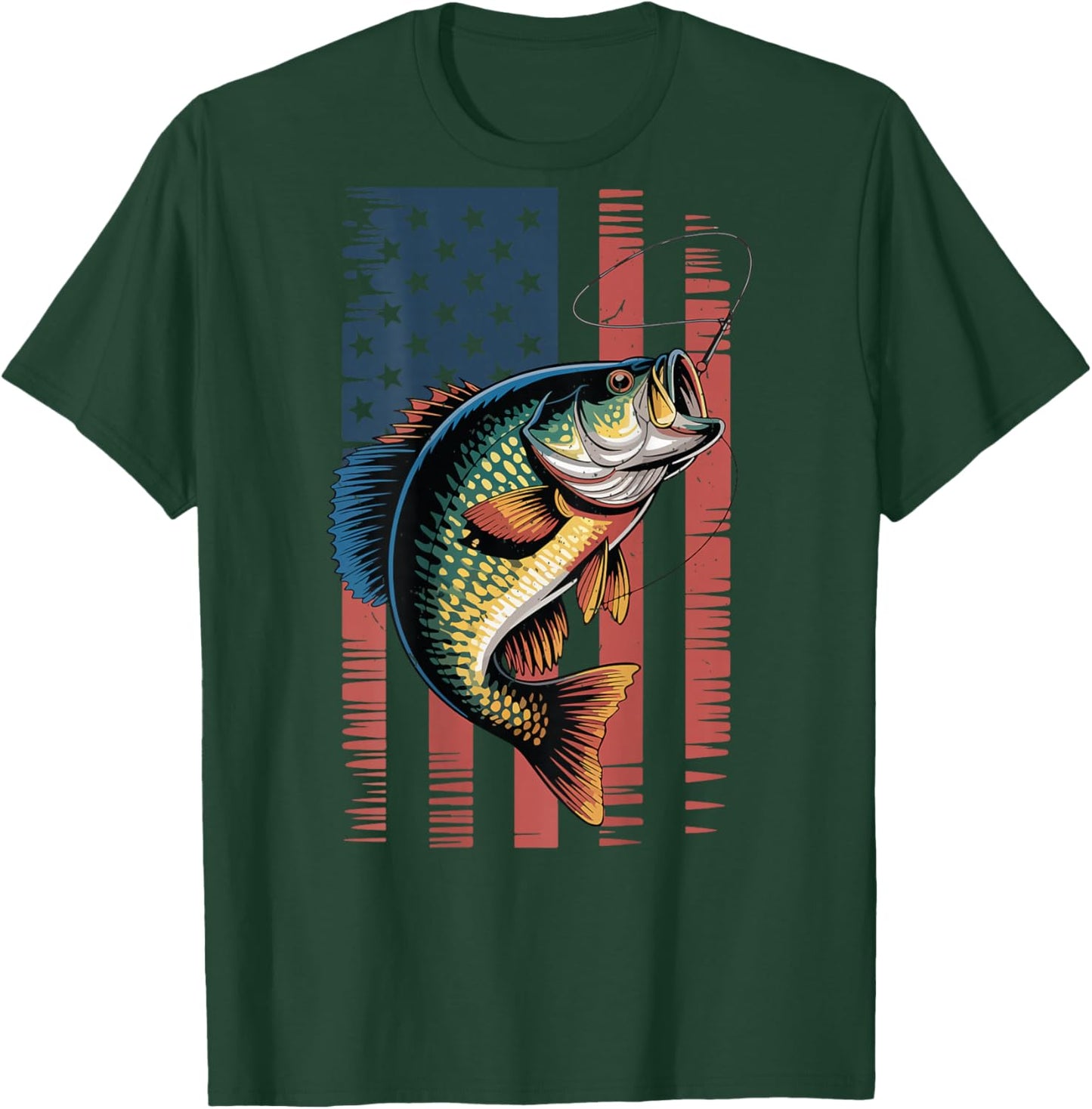 Youth Crappie Fishing American Flag Patriotic Fishing Boys T-Shirt - T-Shirt | Forest