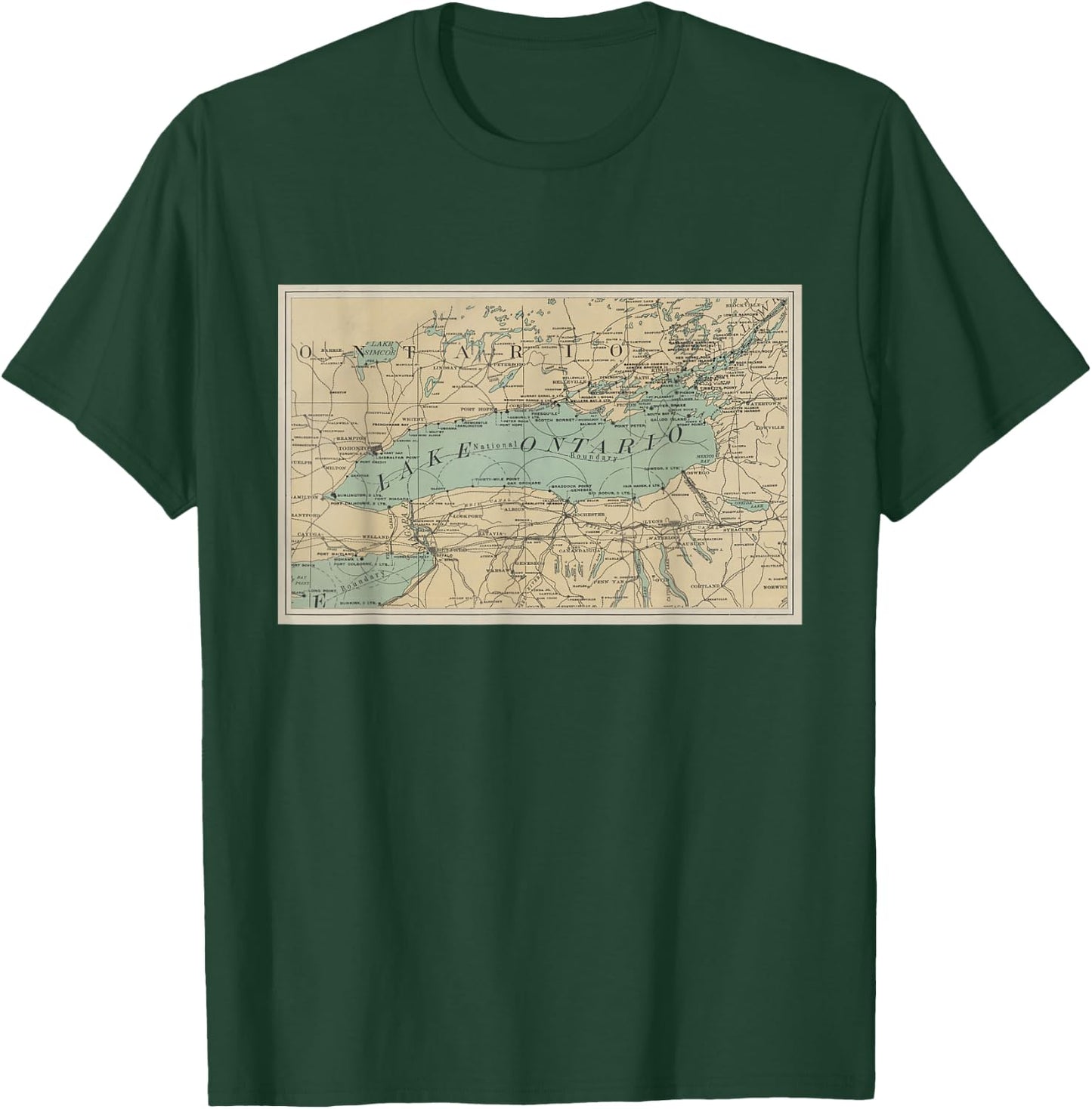 Lake Ontario Lighthouse Map T-Shirt - T-Shirt | Forest