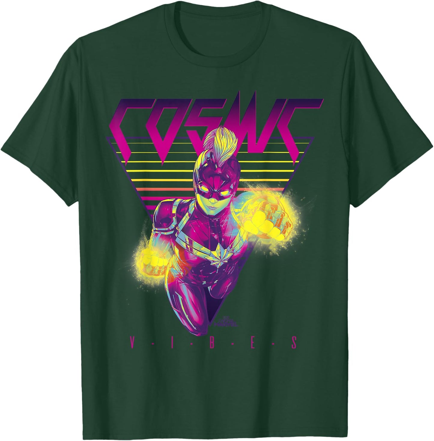 Captain Marvel Cosmic Vibes Retro Triangle Graphic T-Shirt - T-Shirt | Forest
