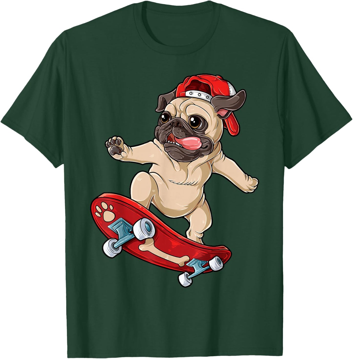 Pug Skateboard T shirt Dog Puppy Funny Skater Skateboarding Women Girls Kids T-Shirt - T-Shirt | Forest