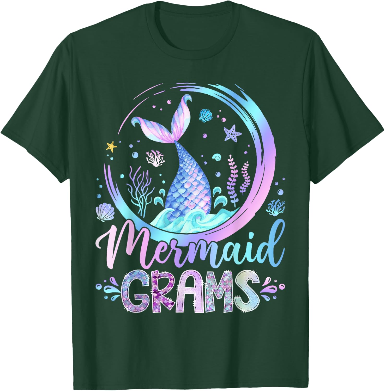 Mermaid Grams Family Matching Girl Birthday Party T-Shirt - T-Shirt | Forest