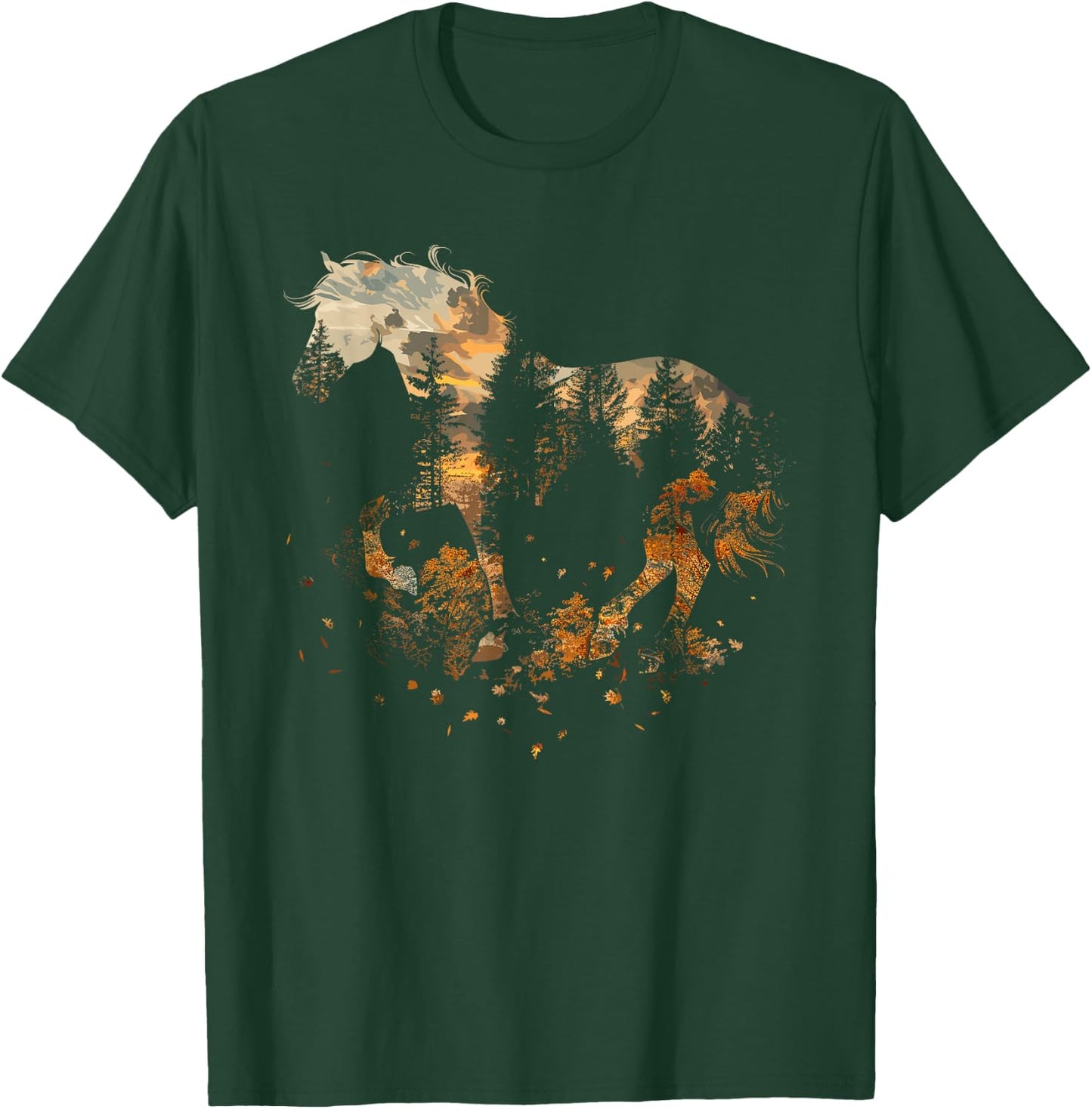 Cute Horse Lover Autumn Leaves Pony Animal Wildlife T-Shirt - T-Shirt | Forest