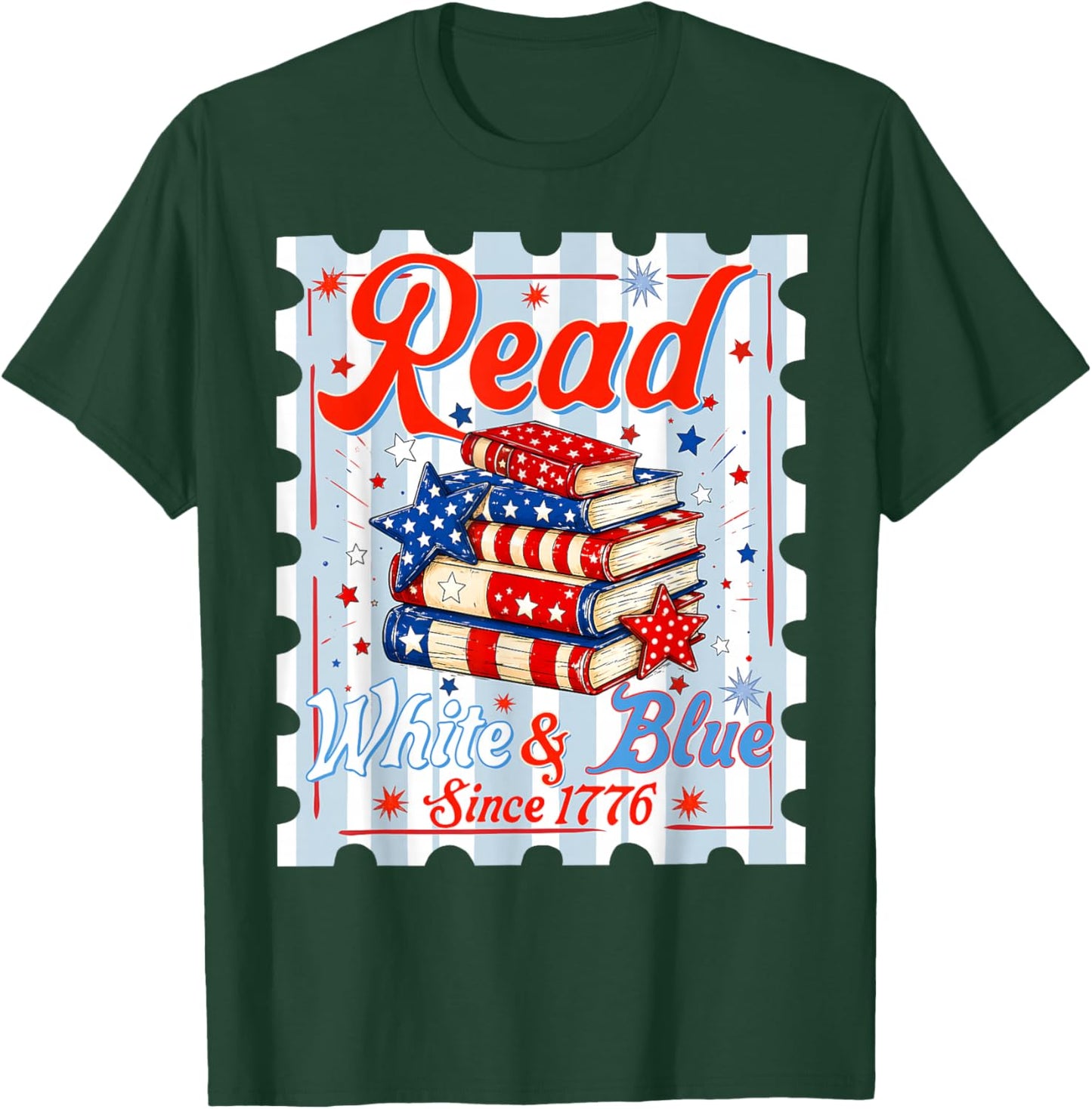 4th of July Patriotic Read White Blue Books Men Women Kid T-Shirt - T-Shirt | Forest
