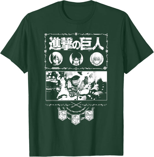 Attack on Titan Ornate Collage White Print AOT Anime T-Shirt - T-Shirt | Forest