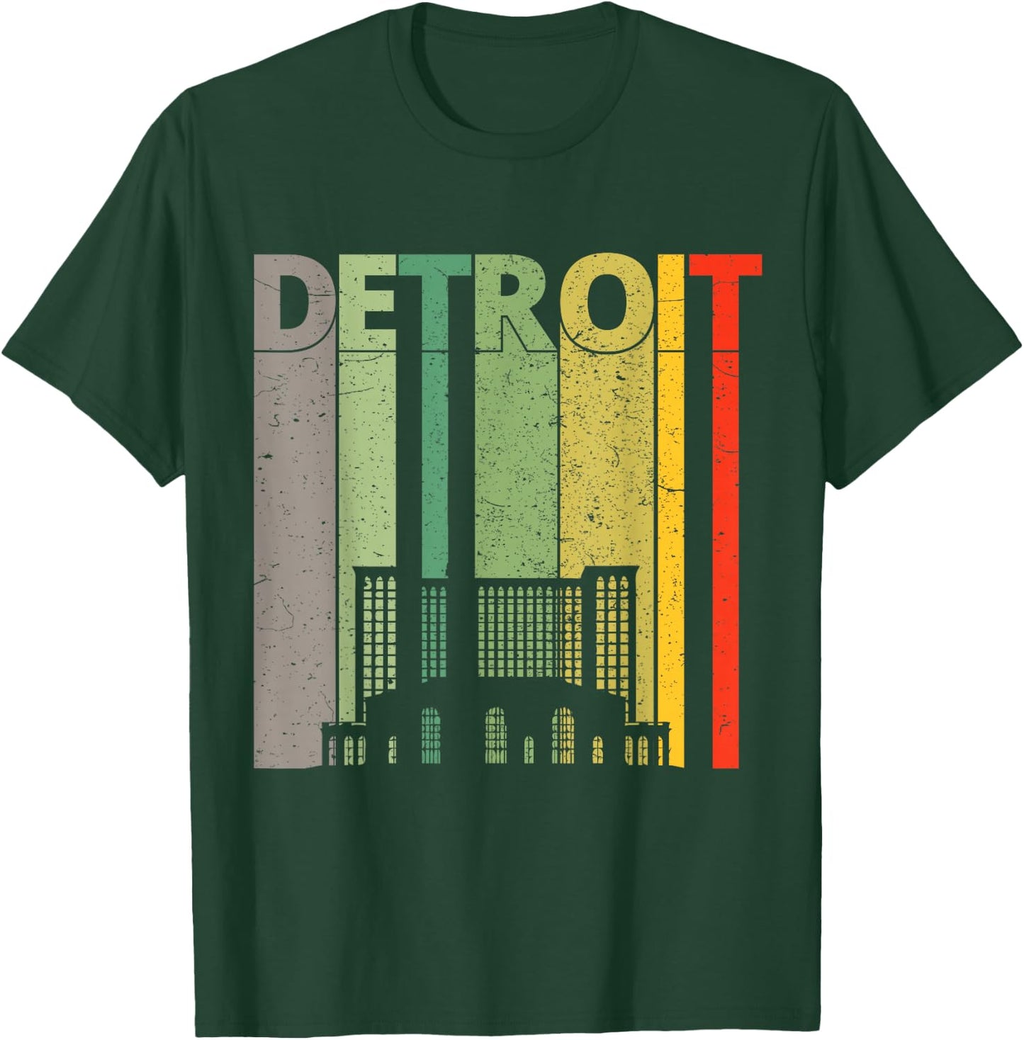 Retro Detroit T Shirt | Vintage Detroit Train Station Shirt T-Shirt - T-Shirt | Forest