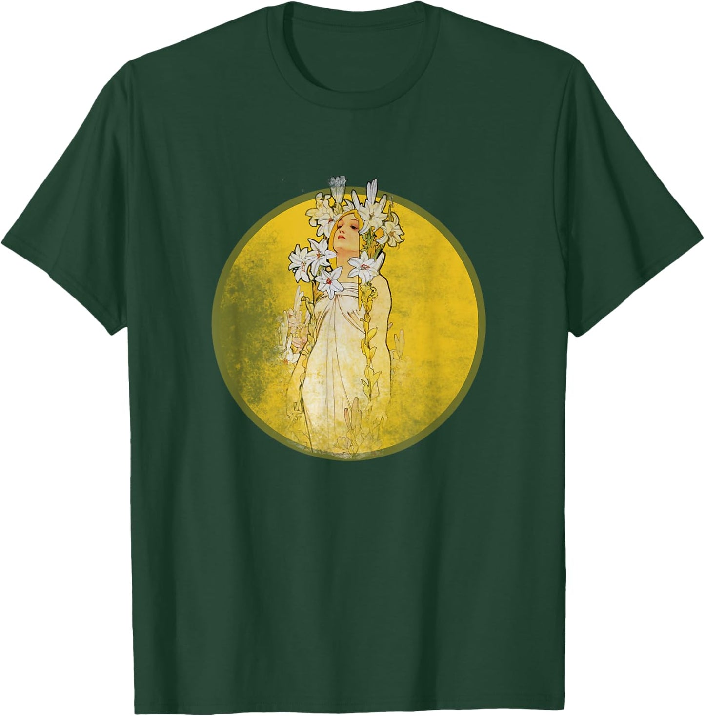 Vintage Art Nouveau Shirt Alphonse Mucha Lily T-Shirt - T-Shirt | Forest