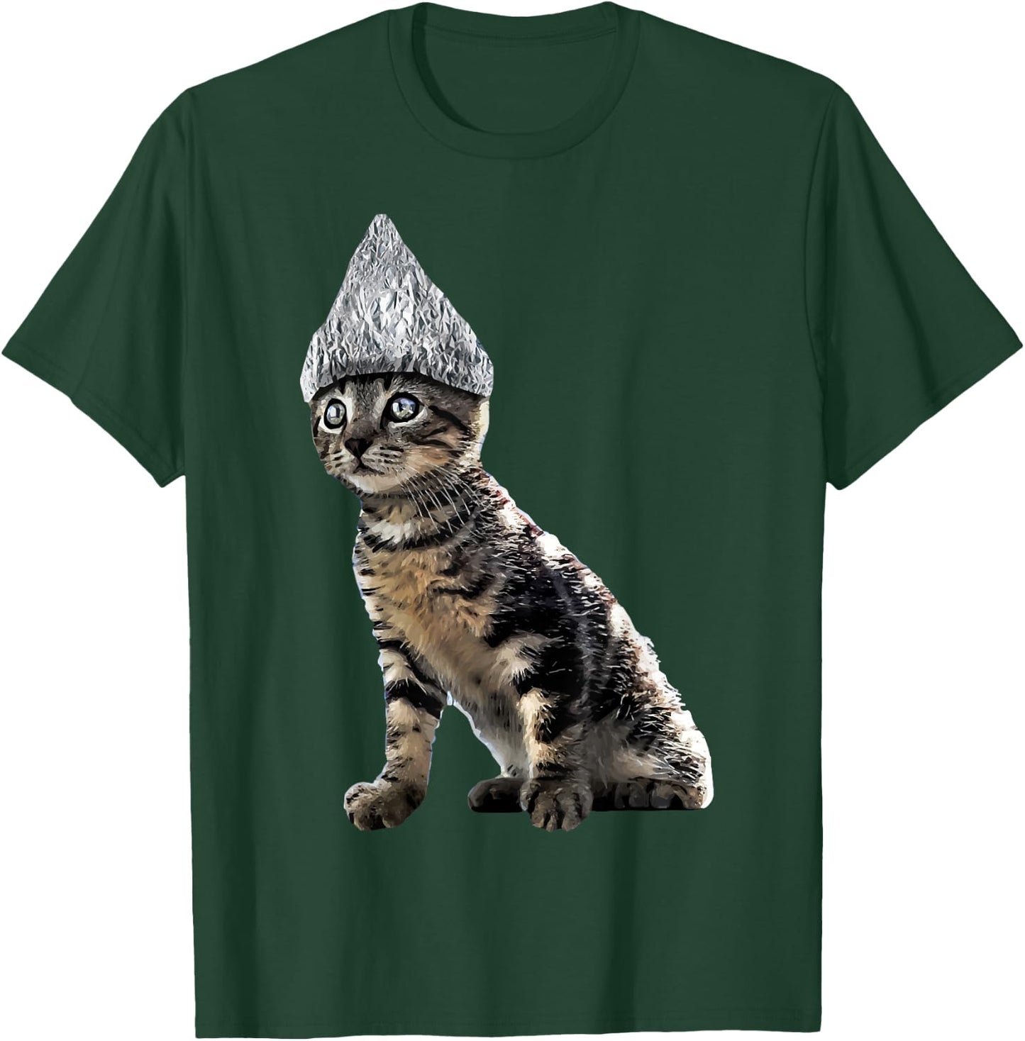 Funny Halloween Cat Tin Foil Hat Conspiracy Shirt T-Shirt - T-Shirt | Forest