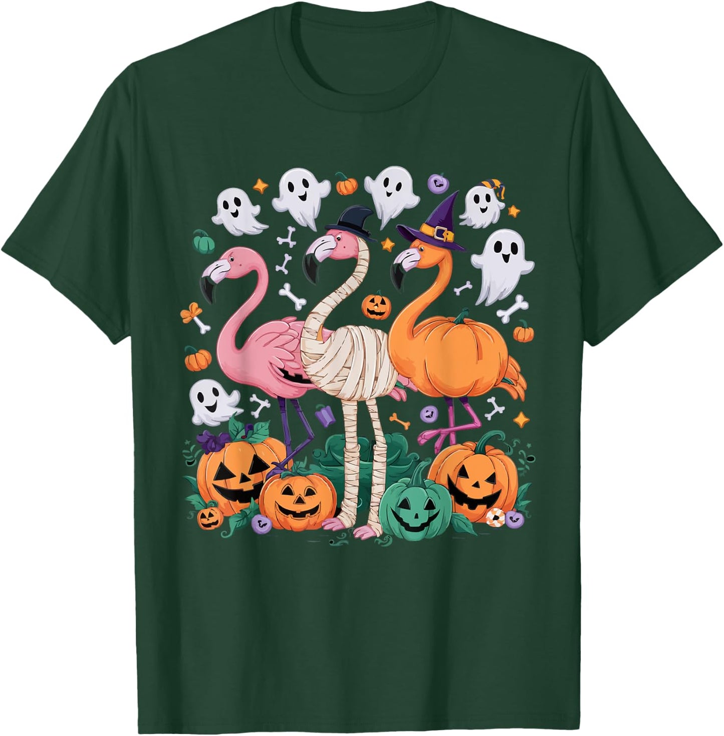 Flamingo Halloween Spooky Wading Bird Scary Trick Or Treat T-Shirt - T-Shirt | Forest