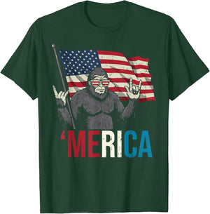 4th Of July Bigfoot Rocker Merica American Boys Kids Men T-Shirt - T-Shirt | Forest