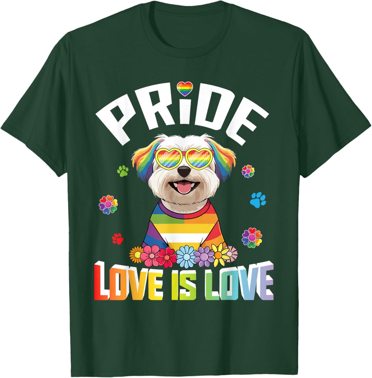 Heart Sunglasses Maltese Dog Pride Love Is Love Rainbow LGBT T-Shirt - T-Shirt | Forest