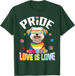 Heart Sunglasses Maltese Dog Pride Love Is Love Rainbow LGBT T-Shirt - T-Shirt | Forest