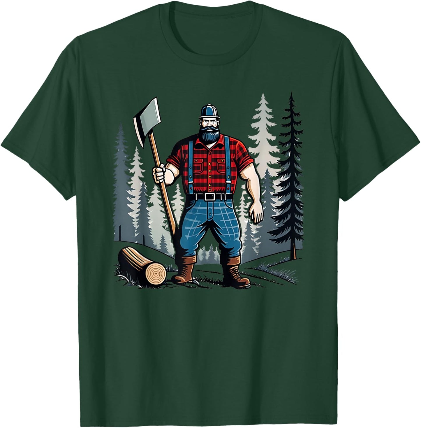 American Lumberjack Folk Hero Paul Bunyan Chopping Wood in The Forest T-Shirt - T-Shirt | Forest