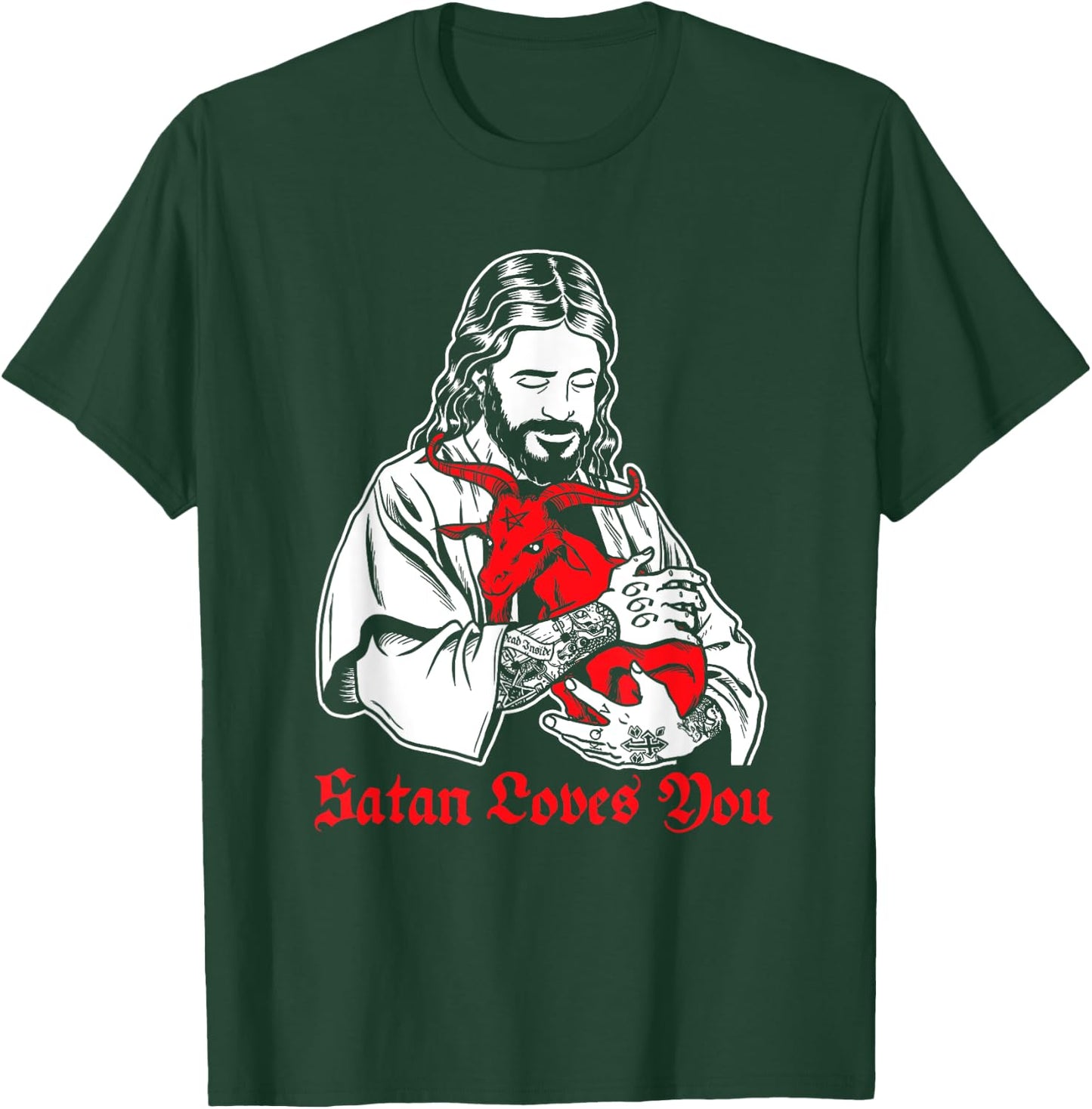 Satan Loves You and Jesus Know it Baphomet T-Shirt - T-Shirt | Forest