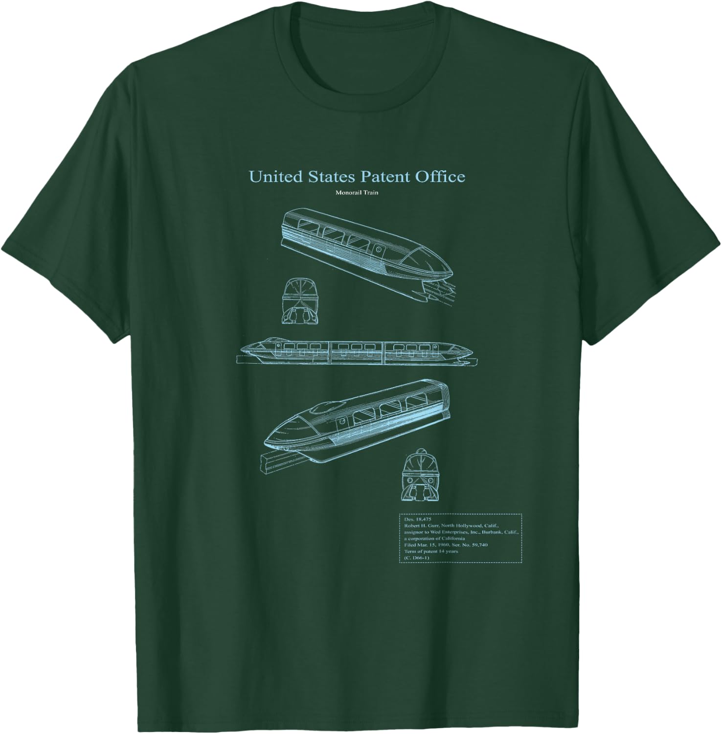 Monorail Blueprint T-Shirt - T-Shirt | Forest