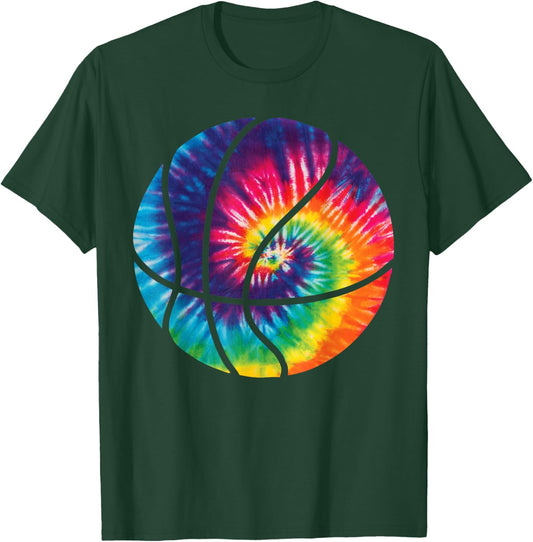Basketball Tie Dye Awesome Sports Rainbow Trippy Gift T-Shirt - T-Shirt | Forest