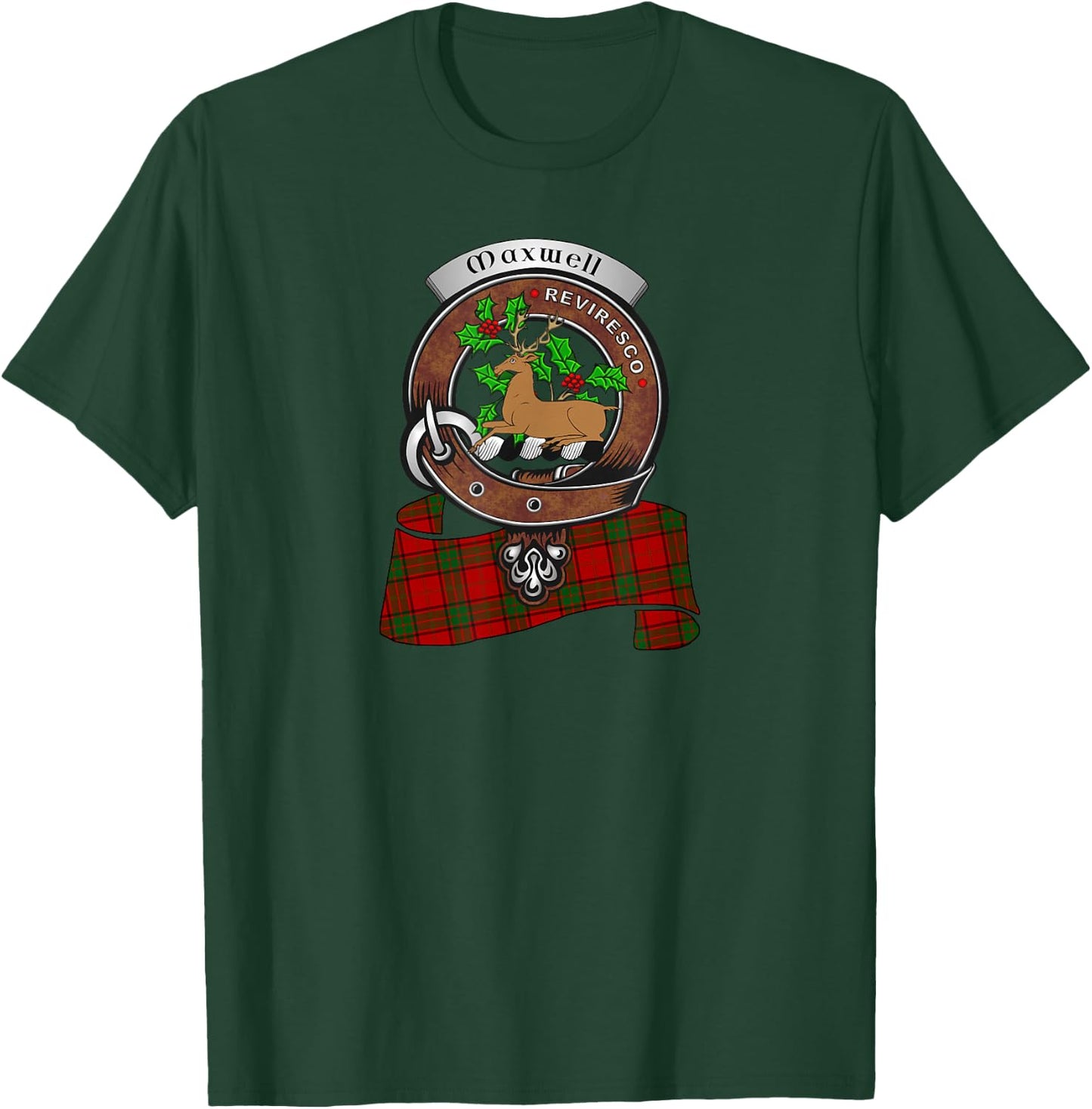 Maxwell Scottish Clan Badge & Tartan T-Shirt - T-Shirt | Forest