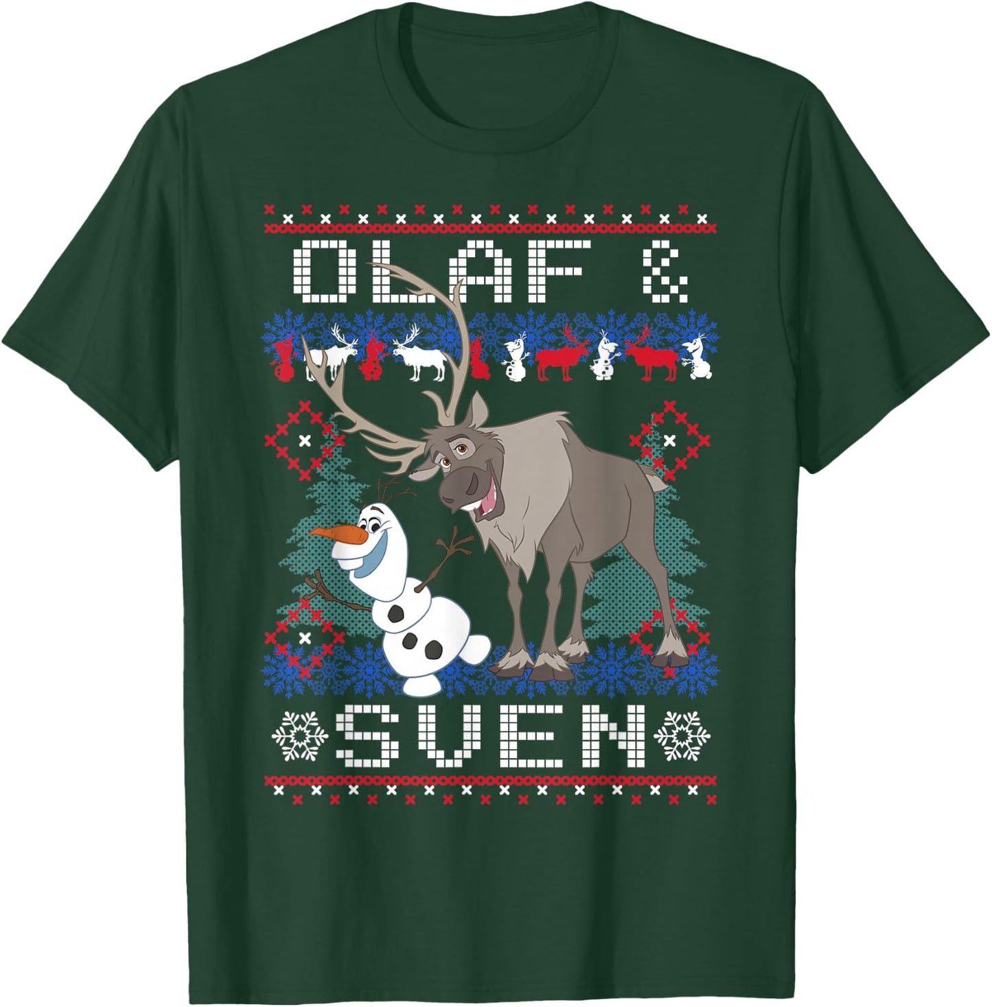 Disney Frozen Christmas Olaf & Sven Ugly Holiday Sweater T-Shirt - T-Shirt | Forest