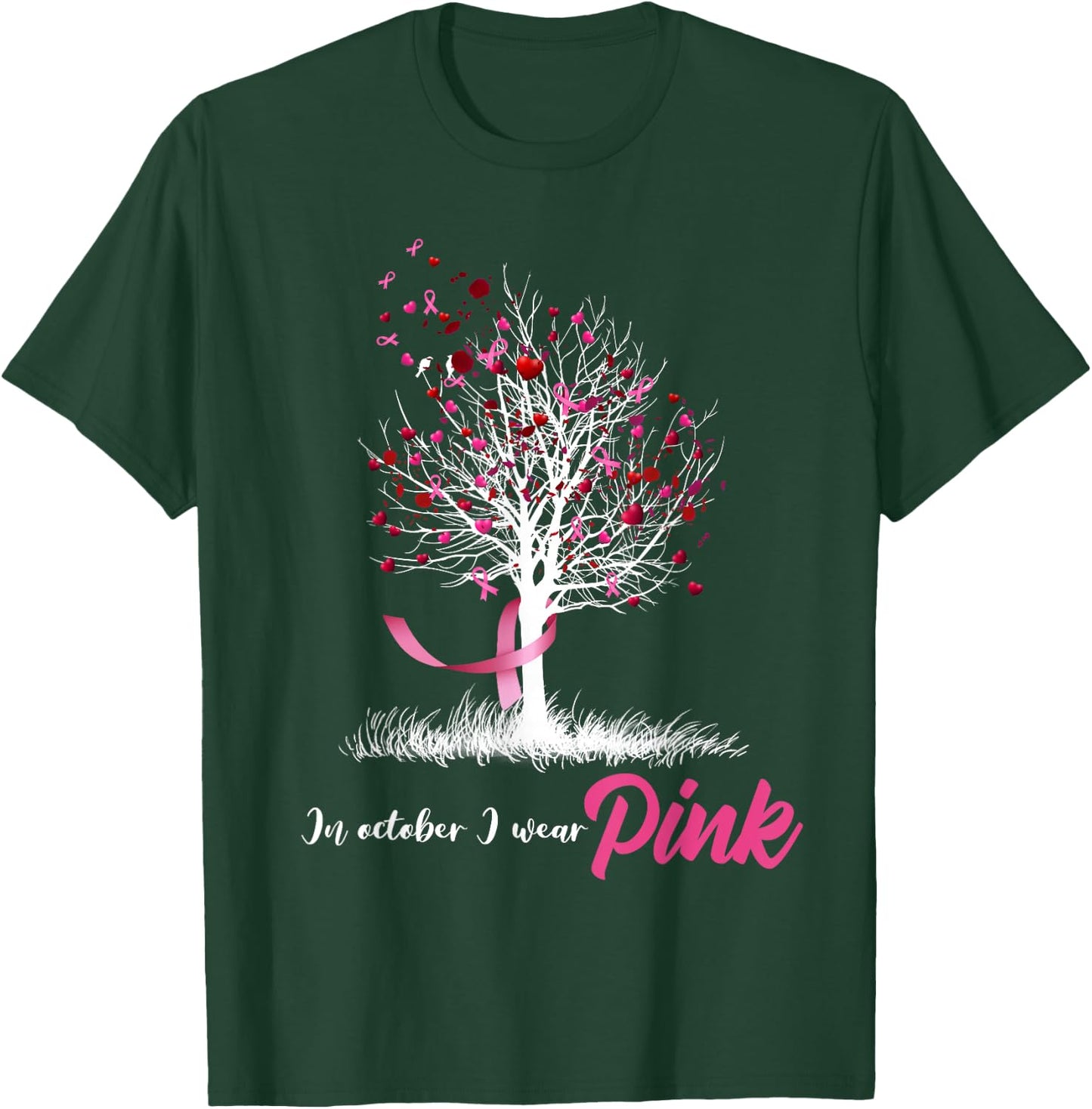 In October We Wear Pink Tree Breast Cancer Awareness T-Shirt - T-Shirt | Forest