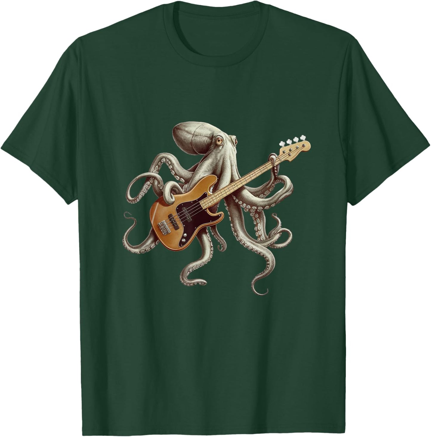 Octopus Playing Bass Guitar Bassist Octopus Rock Music T-Shirt - T-Shirt | Forest