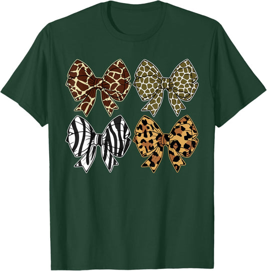 Coquette Bow Zoo Animals Pattern Wildlife Safari Women Girls T-Shirt - T-Shirt | Forest