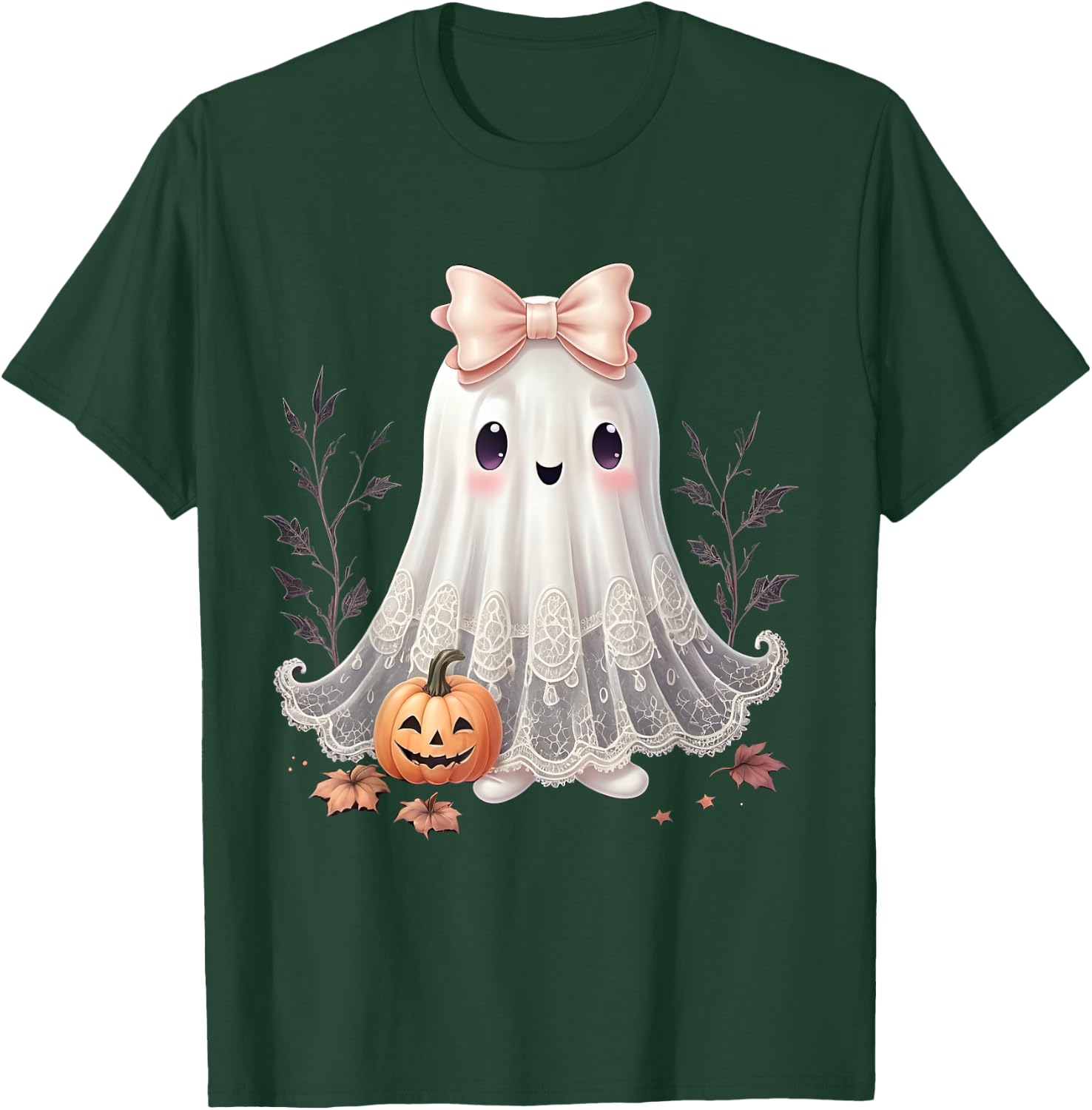 Lace Ghost Halloween Coquette Bow Vintage Women Girls T-Shirt - T-Shirt | Forest