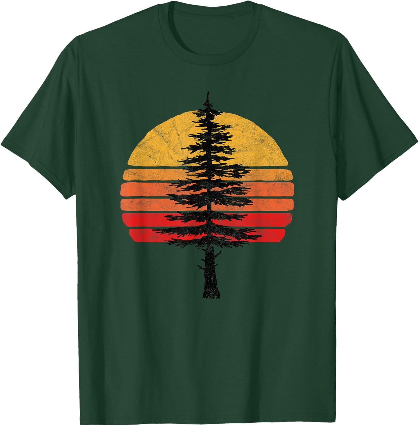 Retro Sun Minimalist White Pine Tree Illustration Graphic T-Shirt - T-Shirt | Forest
