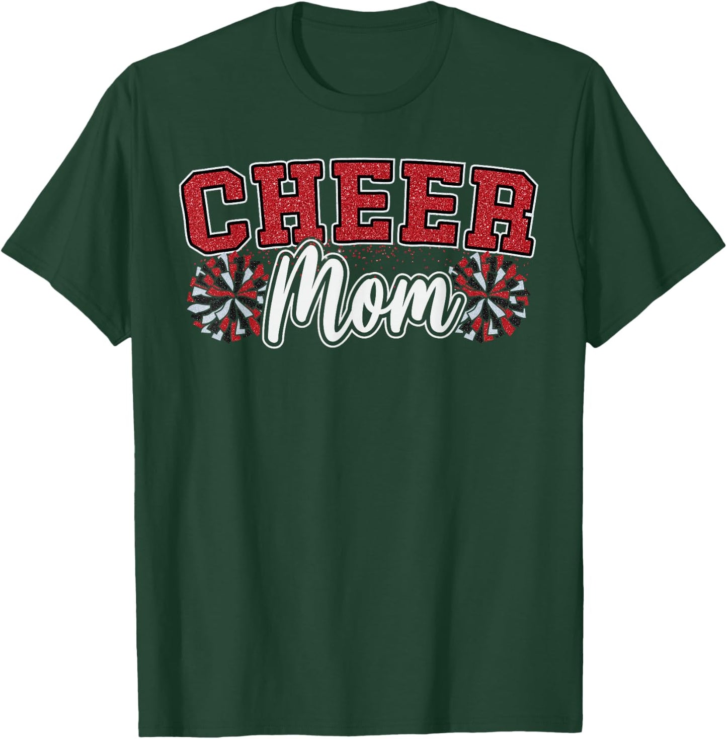 Funny Loud Proud Cheer Mom Mama Cheerleading Red Black Pom T-Shirt - T-Shirt | Forest