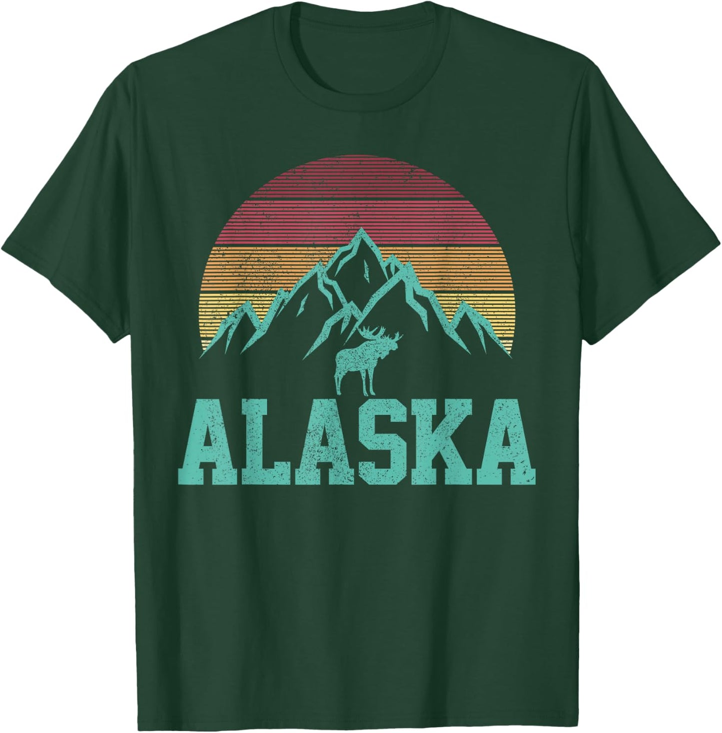 Alaska Vintage Moose Outdoor Nature Hiking Souvenir Gift T-Shirt - T-Shirt | Forest