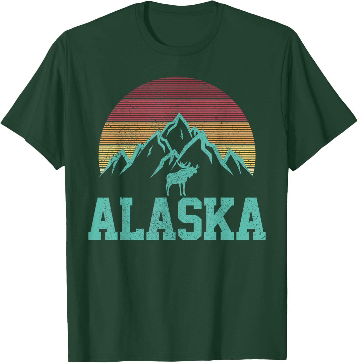 Alaska Vintage Moose Outdoor Nature Hiking Souvenir Gift T-Shirt - T-Shirt | Forest