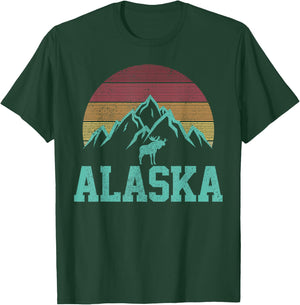 Alaska Vintage Moose Outdoor Nature Hiking Souvenir Gift T-Shirt - T-Shirt | Forest