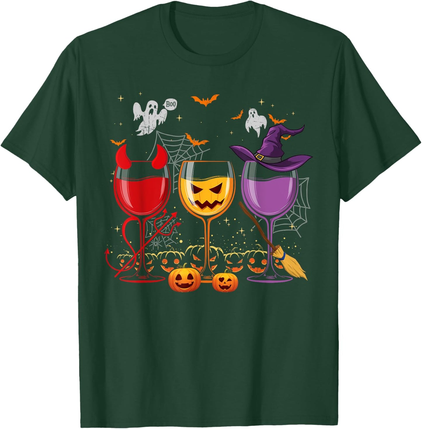 Three Glasses Of Wines Funny Halloween Wine Lover T-Shirt - T-Shirt | Forest