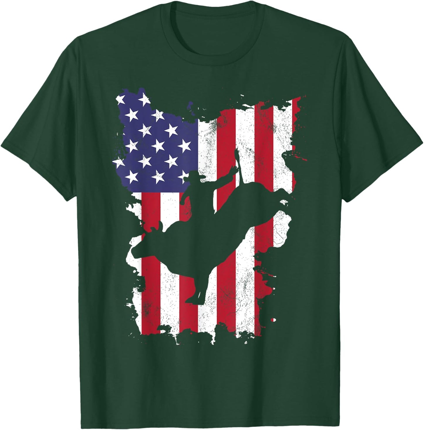 Bull Riding Rodeo Cowboy USA Flag 4th Of July US America T-Shirt - T-Shirt | Forest