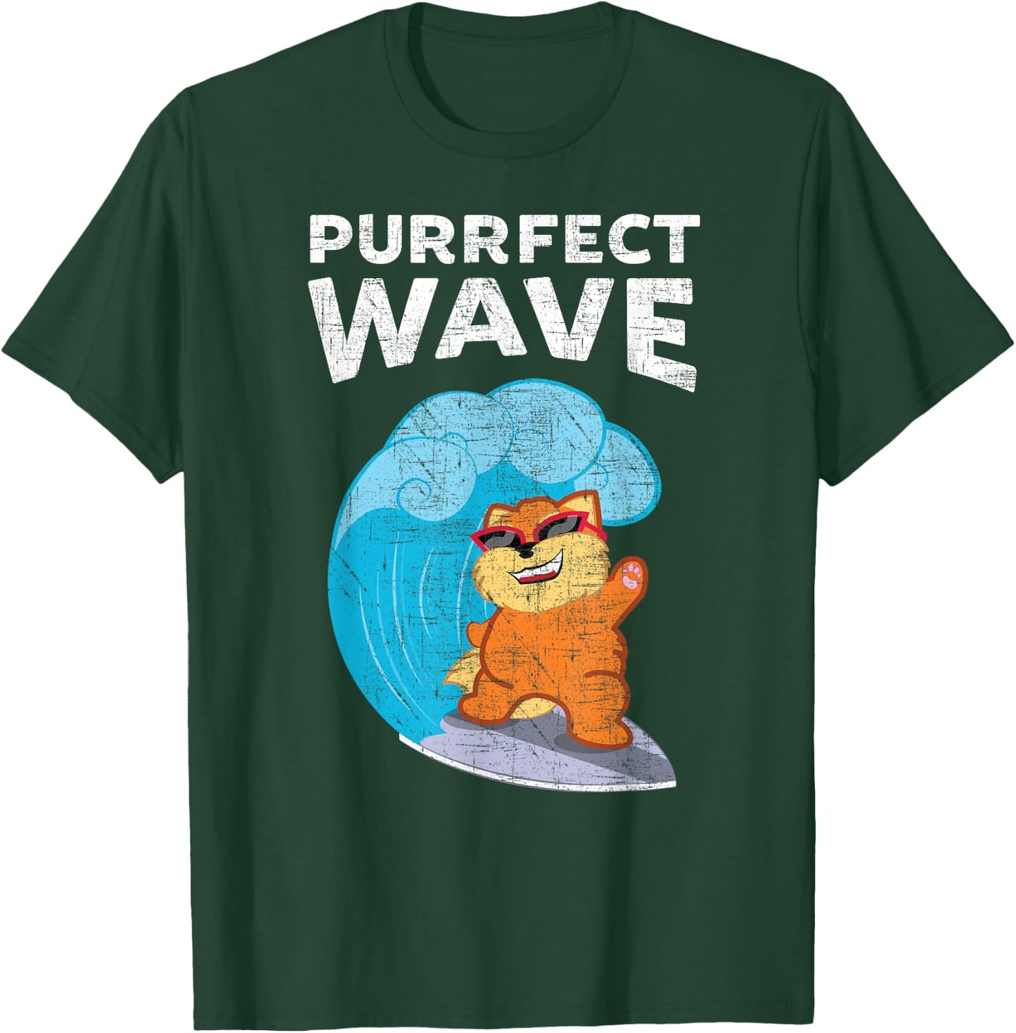 Purrfect Wave Cool Retro Vintage Cat Surf design Men Women Kids T-Shirt - T-Shirt | Forest