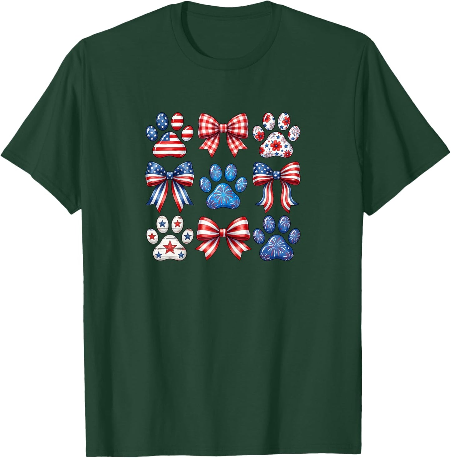 Patriotic Bows and Paw Prints T-Shirt - T-Shirt | Forest