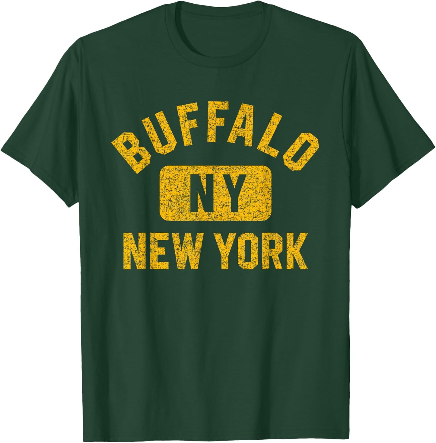 Buffalo New York Gym Style Distressed Amber Print T-Shirt - T-Shirt | Forest