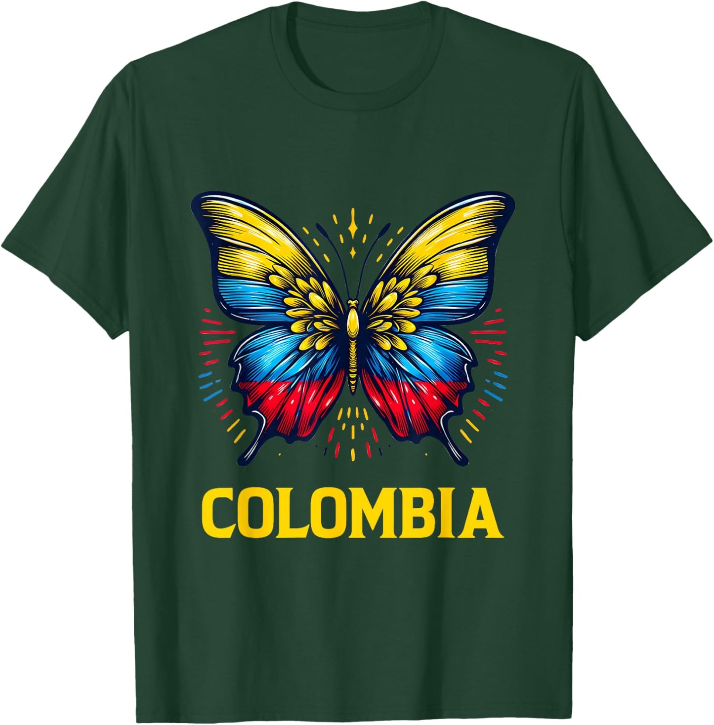 Vintage Colombia Beautiful Butterfly Country Colombian Flag T-Shirt - T-Shirt | Forest