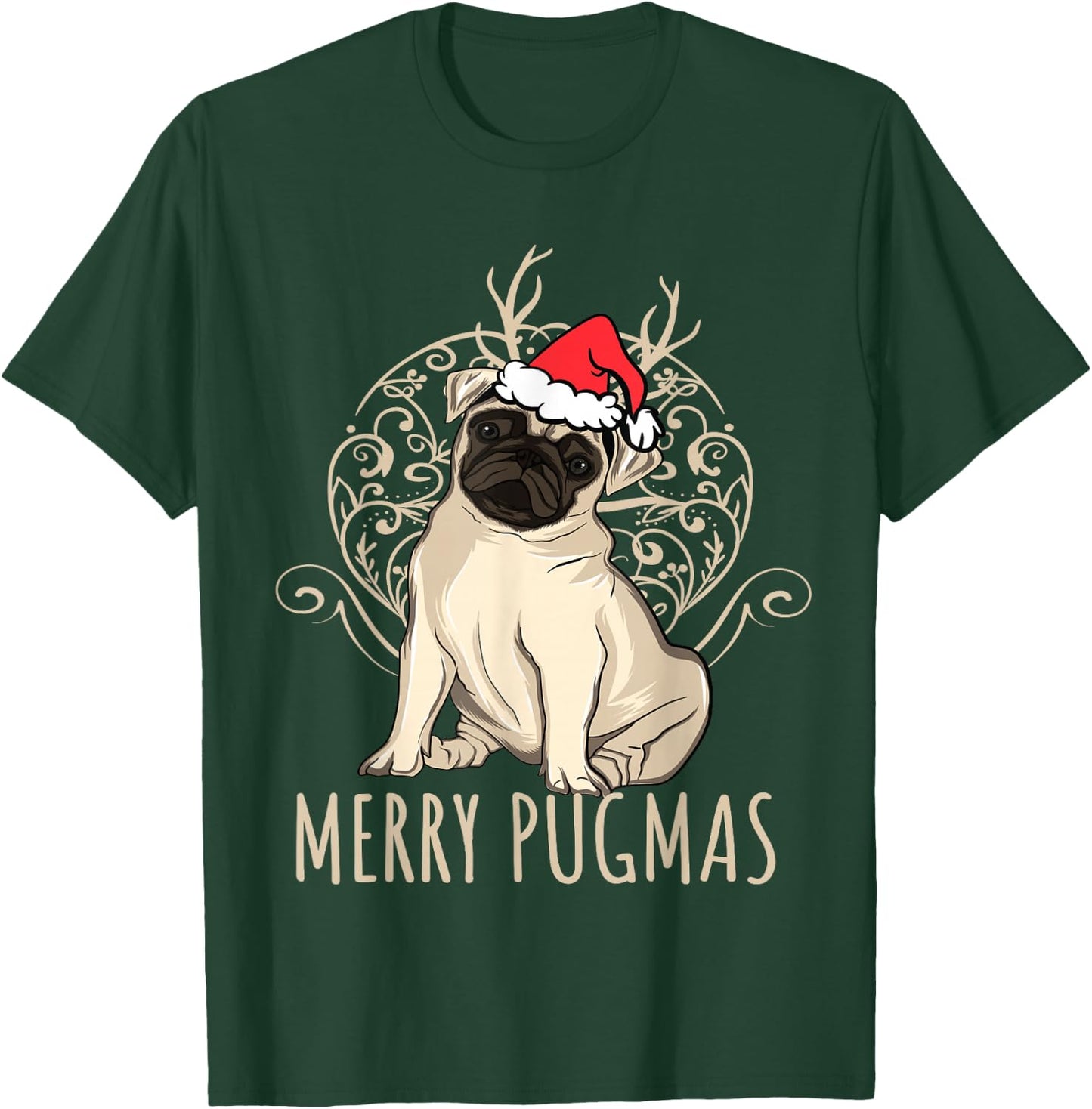 Merry Pugmas Funny Pug Christmas T-Shirt - T-Shirt | Forest