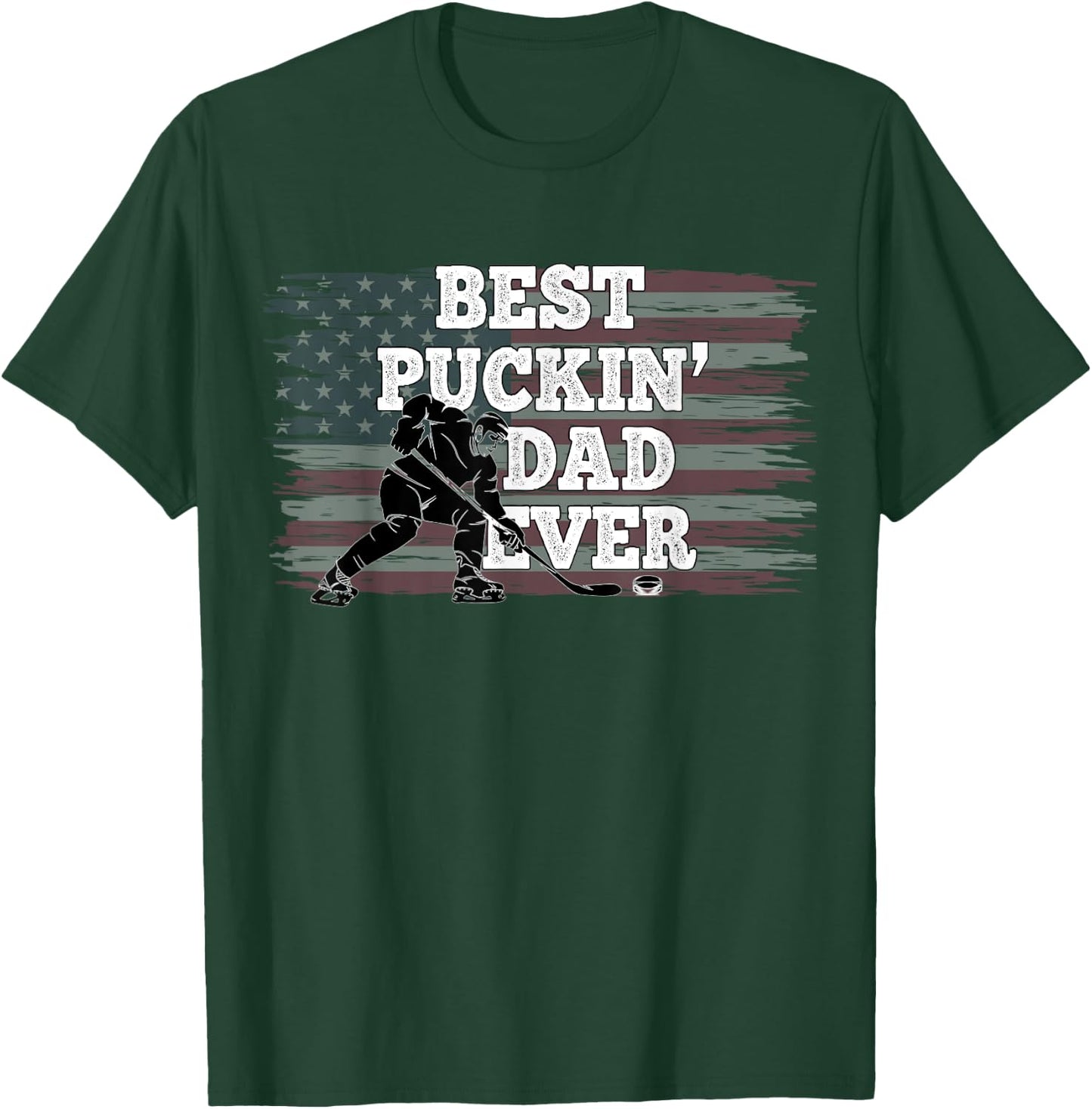Best Puckin' Dad Ever Shirt American Flag Hockey Gift T-Shirt - T-Shirt | Forest