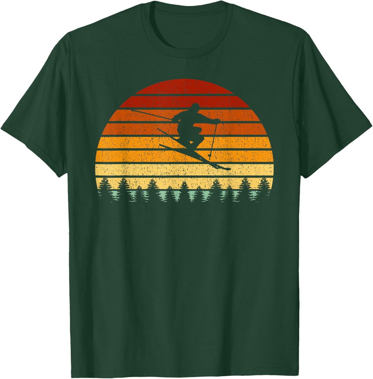 Vintage Sunset Skiing Gift Skiers T-Shirt - T-Shirt | Forest