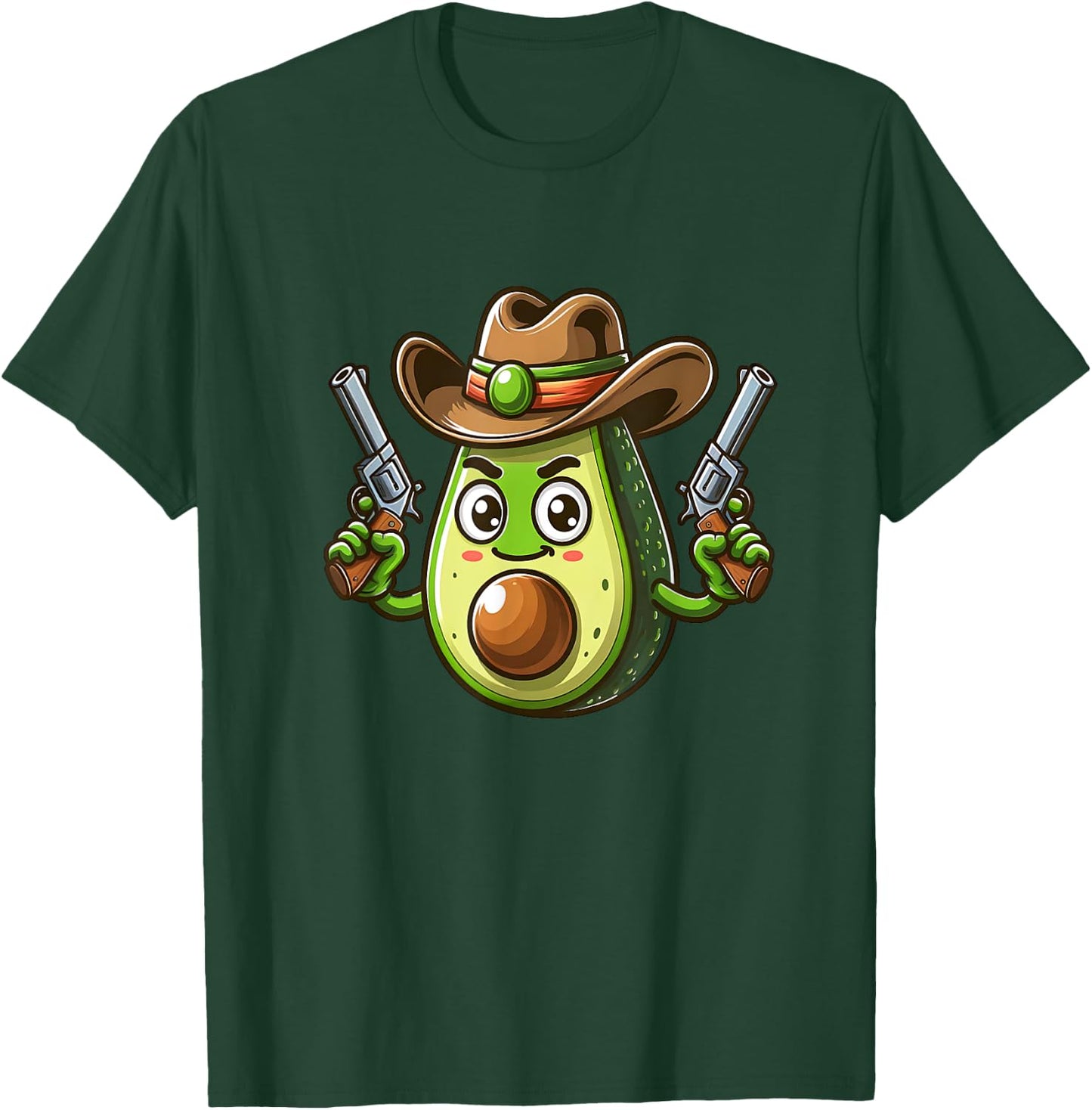 Cowboy Avocado With Guns Funny Cartoon T-Shirt - T-Shirt | Forest
