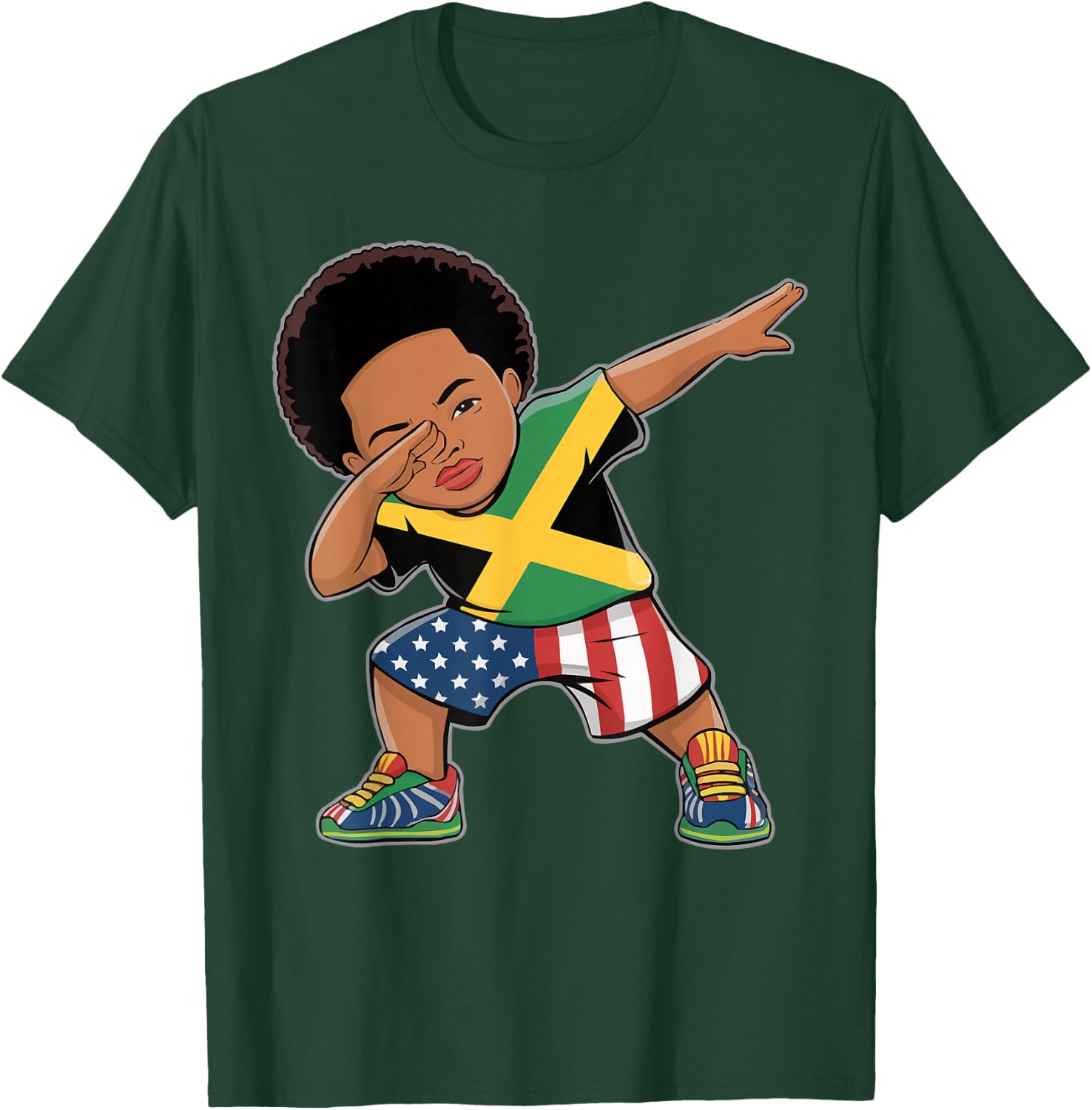 Half American Half Jamaican USA Flag Jamaica America T-Shirt - T-Shirt | Forest